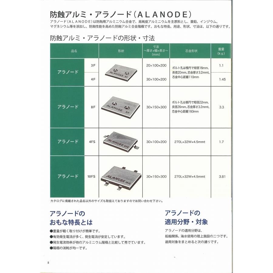 業販価格 10枚 アラノード 4F アラノード板 防蝕 旧三菱製 防蝕板 防蝕外板用 亜鉛合金陽極 防食 アラノード | 