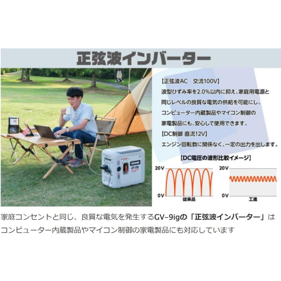 ●カセットボンベ式 ガス式インバーター発電機●工進オンラインショップ● GV-9ig ● メーカー保証付 防音  停電 台風 防災 車中泊 キャンプ 災害 GV9ig｜y-square｜05