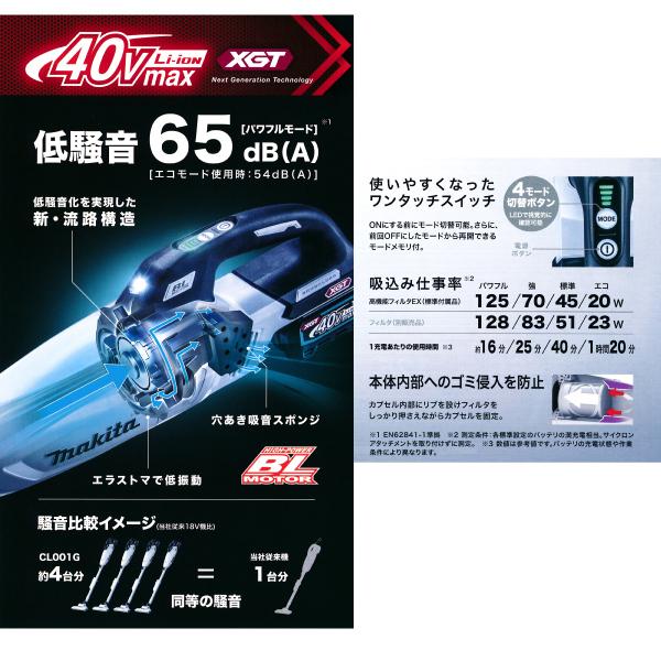マキタ マキタ充電式クリーナ CL001GZCW / CL001GZCO 40Vmax マキタ マキタ充電式クリーナ CL001GZCW / CL001GZCO 40Vmax