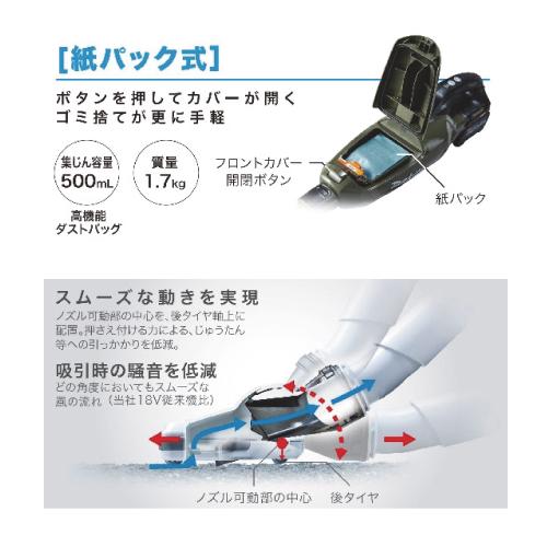 マキタ（makita） 充電式クリーナ CL002GRDCW 紙パック式 サイクロン