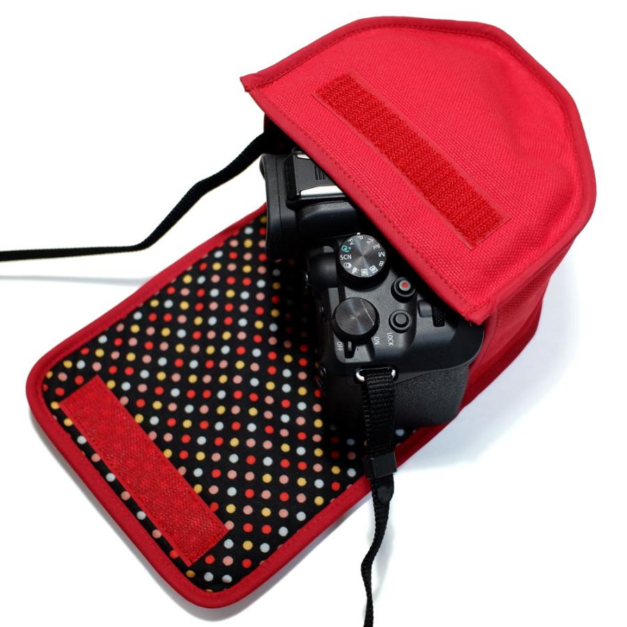 Suono（スオーノ） キヤノン EOS R10 ケース (レッド・カラフルドット
