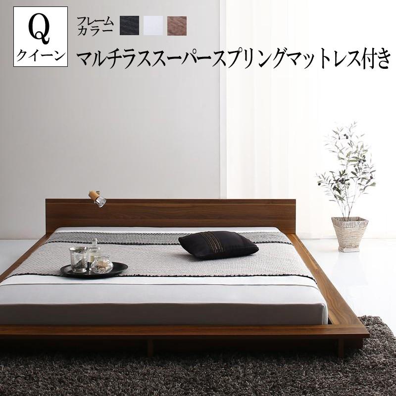 シンプルモダンデザインフロアローステージベッド Gunther ギュンター マルチラススーパースプリングマットレス付き クイーン(Q×1）(54723円)