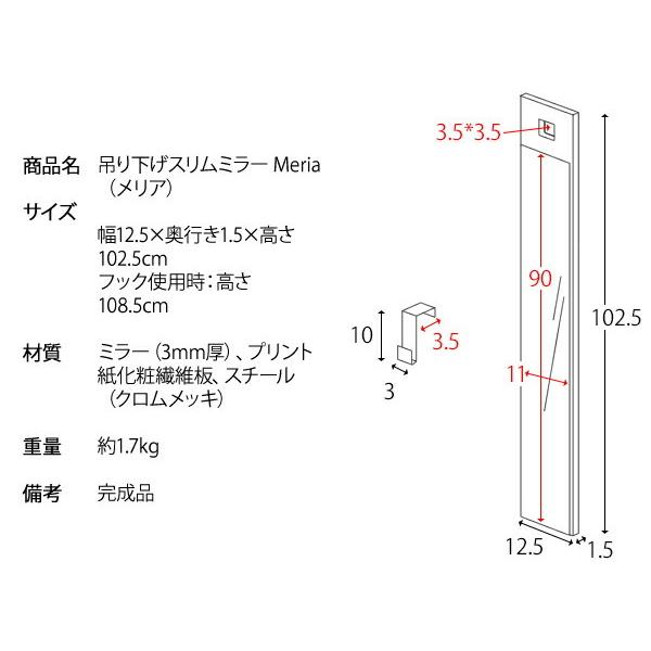 吊り下げスリムミラー 全身鏡 姿見 ウォールミラー ドア掛け 壁掛け