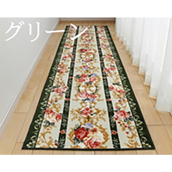 65cm×180cm グリーン キッチンマット マット キッチン 台所 日本製 廊下敷き 花 アクリル ボリューム ロングカーペット｜y-syo-ei｜02