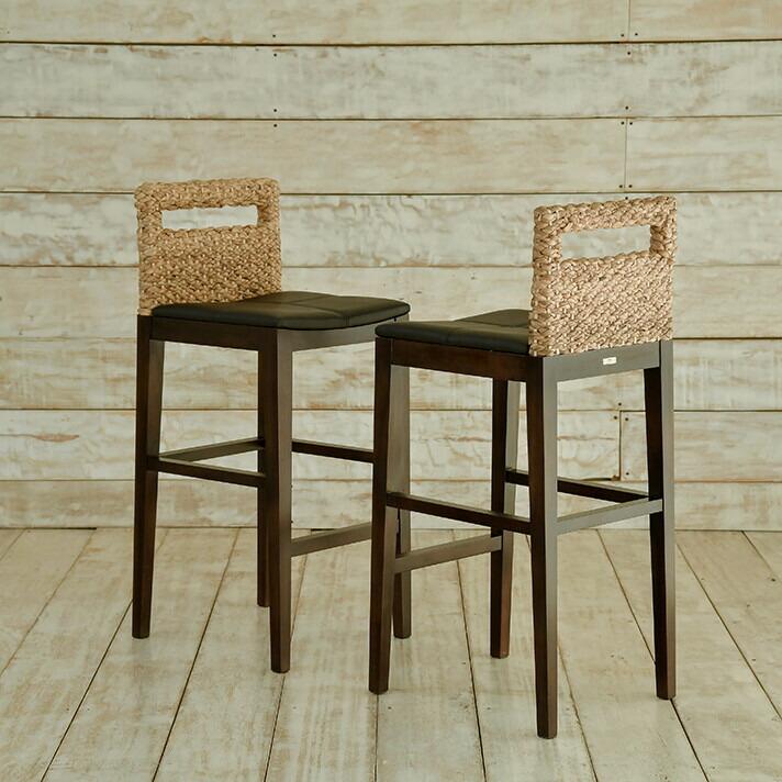 カウンターチェア ウォーターヒヤシンス アジアン家具 マホガニー材 イミテーションレザー ウォーターヒヤシンス 家具