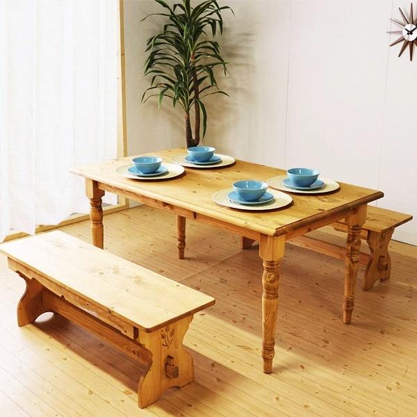 ダイニングセット 3点セット（テーブル、ベンチ2点） 無垢 ダイニングテーブル ダイニングベンチ 長椅子 木製 北欧 カントリー ナチュラル 和モダン 高級感