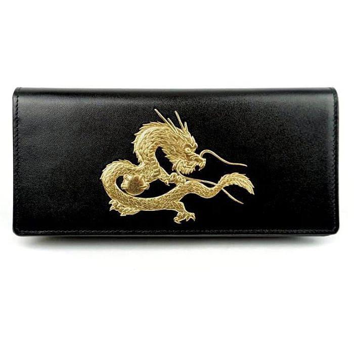 財布 皇帝龍18K 長財布 国産 ブラック 牛革 101371 札入れ カード入れ