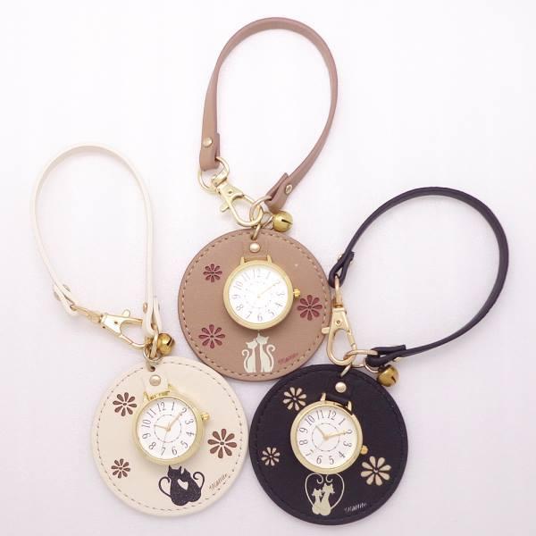 ネコ モチーフ 鈴 付き ストラップ ハングウォッチ Fsc152 チュマー 懐中時計 かわいい バッグチャーム 送料無料 ねこ レディース 時計 猫 おしゃれ