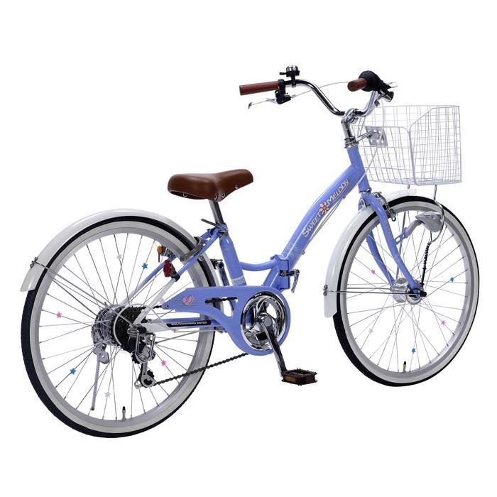 折りたたみ ジュニア 自転車 マイパラス 折畳 子供用  女の子 レディス 22インチ 6段ギア M-802F-BL ラベンダーブルー 沖縄・離島配送不可の画像