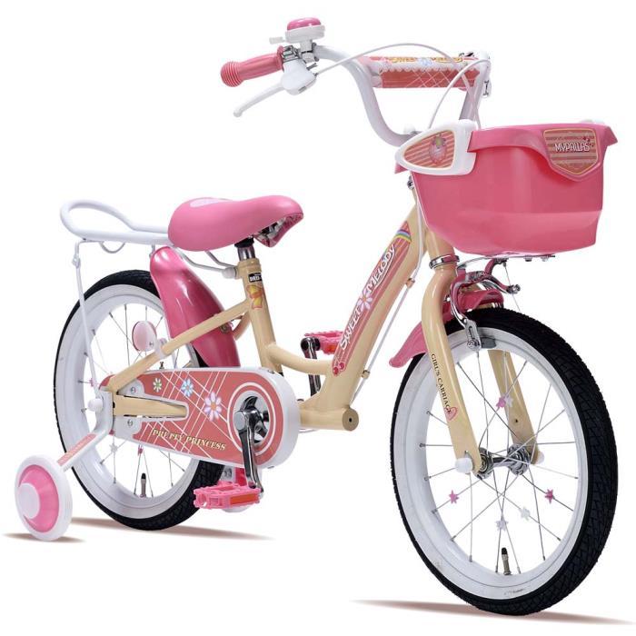 補助輪付 自転車 マイパラス 子供用自転車 16インチ MD-12-AP アプリコット キッズバイク 女の子 沖縄・離島配送不可 代引不可_1