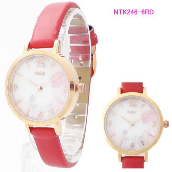 レディース 腕時計 ニッケルフリー NTK-246 花柄 ピンクゴールド 革