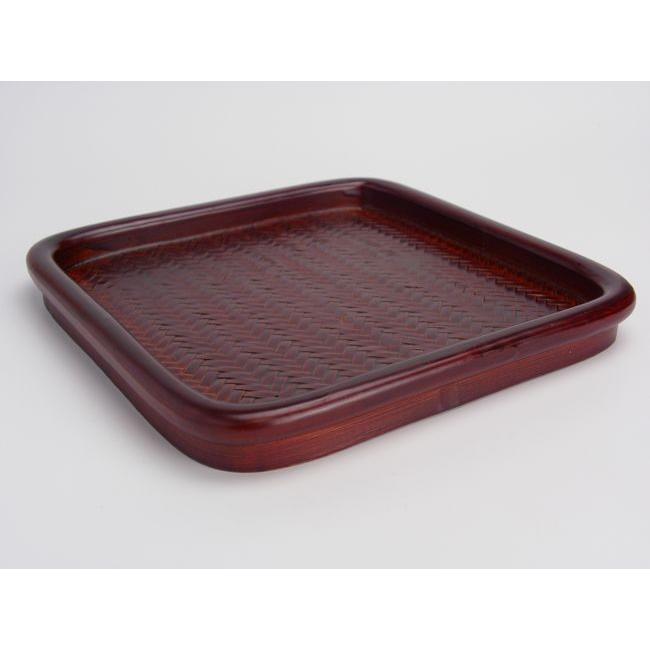 アジロ角盆 18cm 艶のある綺麗なお盆 網代トレー 職人手作り 工芸品