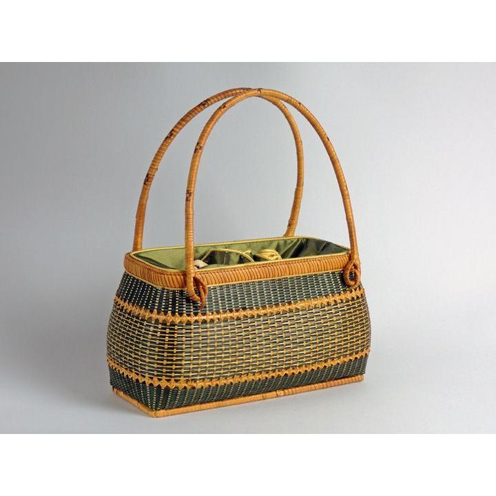 ござ目バッグ 緑 丸 竹製 竹かご 竹バッグ かごバッグ マルシェ かご
