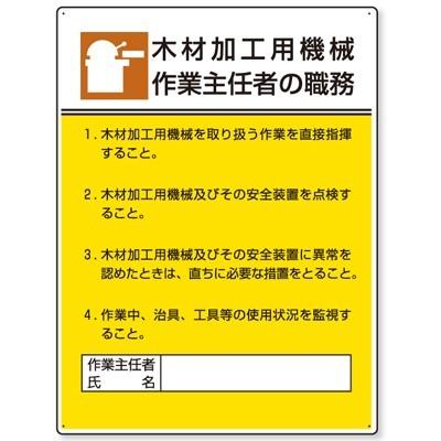 808-03 作業主任者職務表示板 木材加工用機械作業主任者の職務 エコユニボード 600×450×1.2mm厚 ユニット UNIT