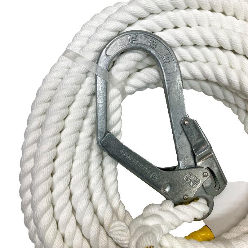 親綱ロープ 10m×16mm エステルスパン 片フック 片テープ止め 白 親綱ロープ 10m×16mm エステルスパン 片フック 片テープ止め 白