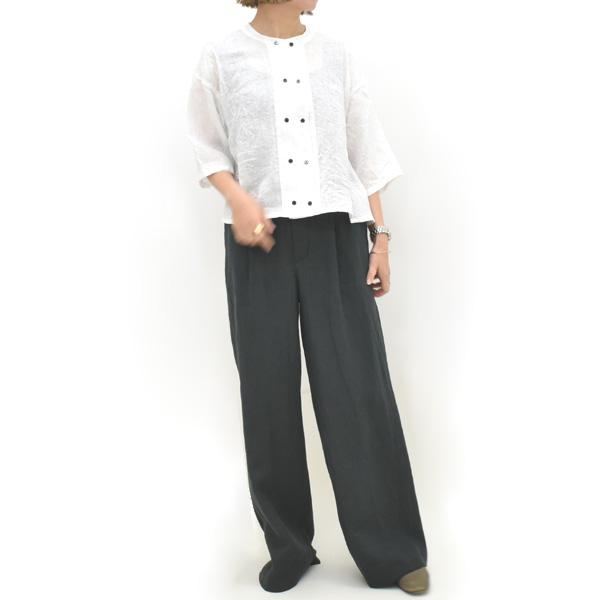 mizuiro ind ミズイロインド リネンダブルクルーネックシャツ 2-230123 レディースの画像