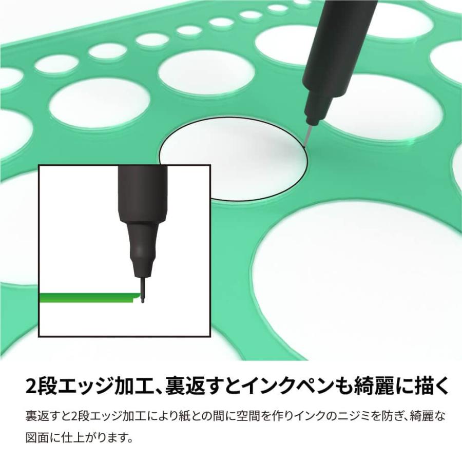 テンプレート定規 楕円定規 製図用 152ｘ315ｘ1mm 6〜36 2段カット 日本製 トライテック 003-002 |  | 03