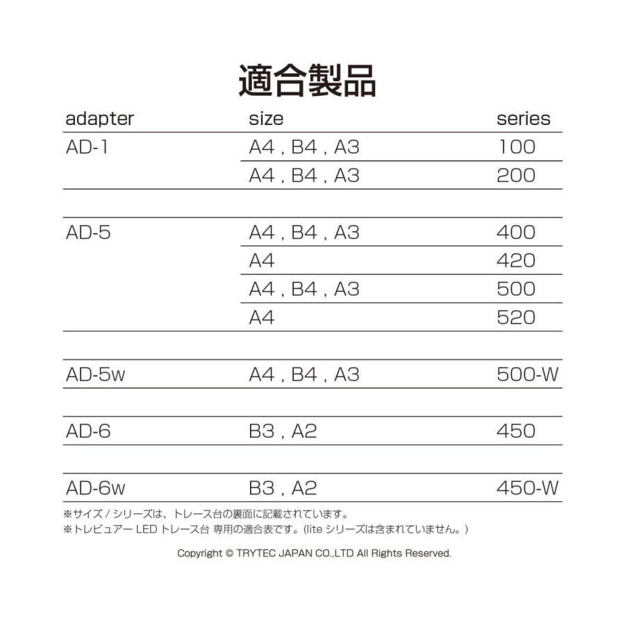 LED トライテックのトレース台 トレビュアー 450シリーズ（A2-450-W/B3-450-W)AC電源アダプター AD-6W｜y-trytec｜02