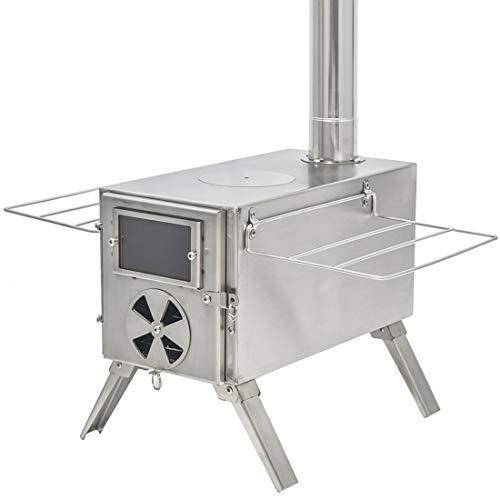 Anlik 薪ストーブ アウトドア調理 暖炉 キャンプ テント 煙突付き (シルバー/ステンレス製) 