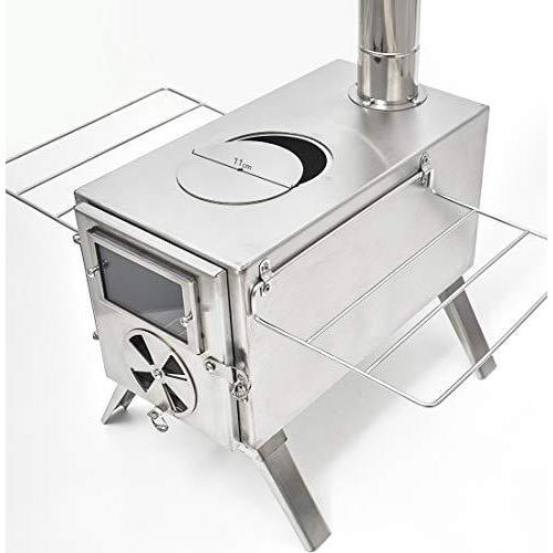 Anlik 薪ストーブ アウトドア調理 暖炉 キャンプ テント 煙突付き (シルバー/ステンレス製) 