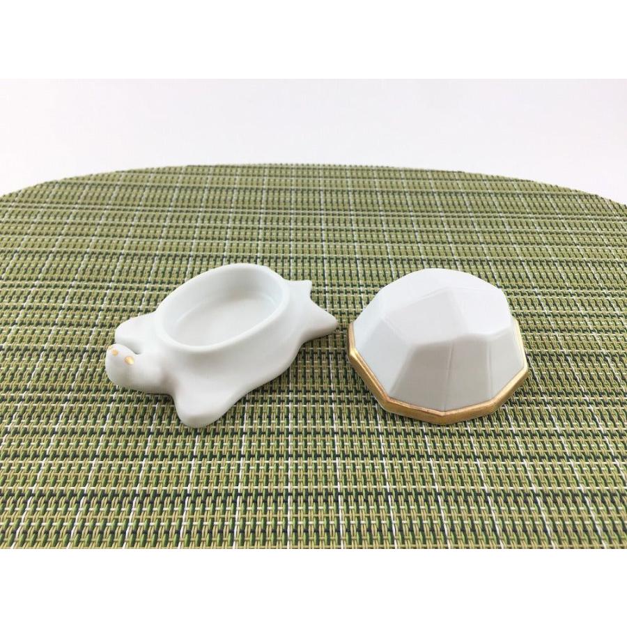 有田焼 瑞峯窯(原重製陶所) 豆蓋物 亀 鶴 白マット金 9cm おしゃれ