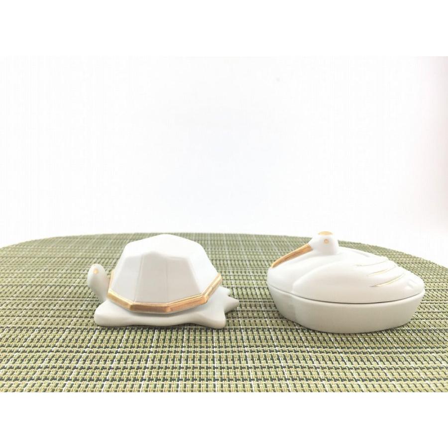 有田焼 瑞峯窯(原重製陶所) 豆蓋物 亀 鶴 白マット金 9cm おしゃれ