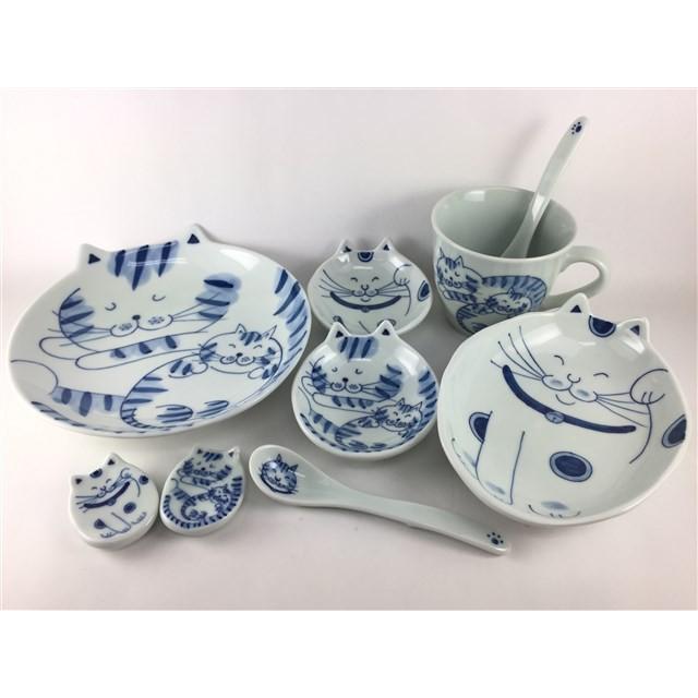 有田焼 北川美宣窯 19cm猫丸皿 親子猫 陶磁器 中皿 丸皿 19cm 猫柄