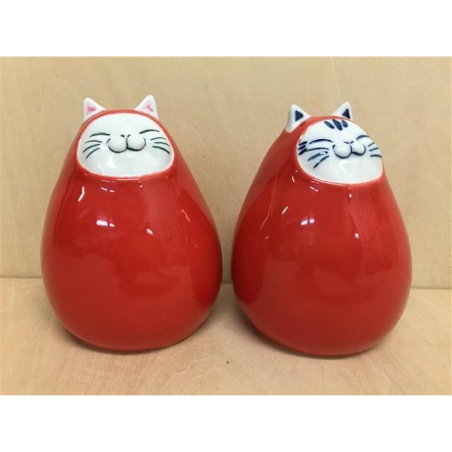 有田焼 北川美宣窯 赤ダルマ猫 白 ねこ ネコ だるま 縁起物 置物 白色
