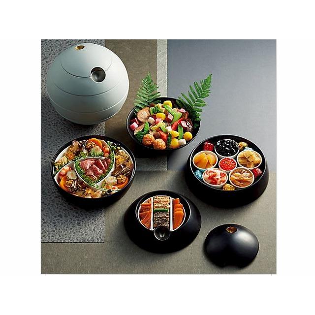 有田焼 李荘窯 玉4段おせち重.黒金銀彩 内器なし 黒釉薬金銀彩.珠型四