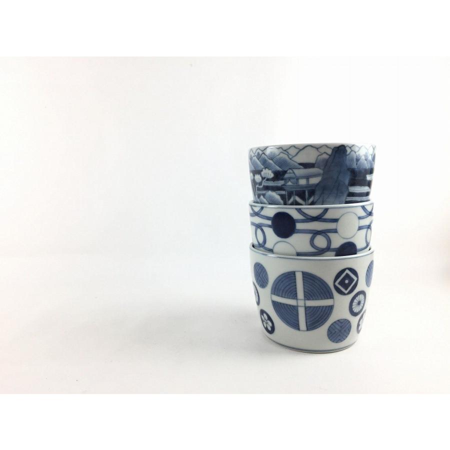有田焼 李荘窯 蕎麦猪口(大)(8.5cm) (山水家屋文 /丸繋ぎ紋 / 丸十字文