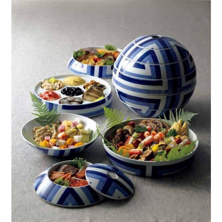 有田焼 李荘窯：染付市松文 珠型珍味×5個セット☆ 有田焼 李荘窯：染付市松文 珠型珍味×5個セット☆