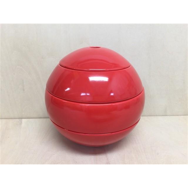 有田焼 李荘窯 玉重 赤 珠型三段重 化粧箱付き 磁器 重箱 3段 16cm