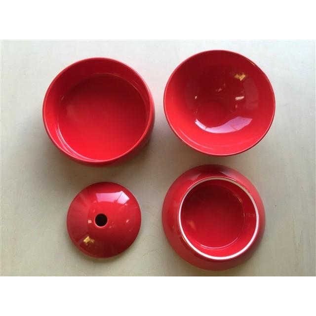 有田焼 李荘窯 玉重 赤 珠型三段重 化粧箱付き 磁器 重箱 3段 16cm