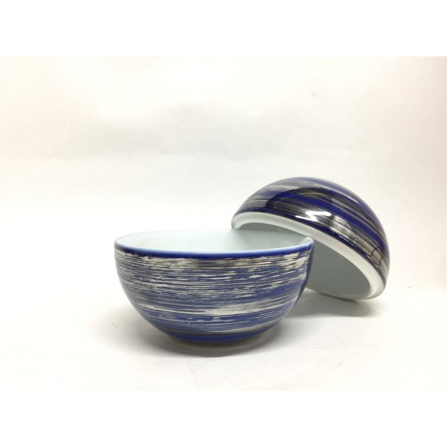 有田焼 李荘窯 玉重 本銀彩槌目内白 珠型三段重 化粧箱付き 食器 銀色