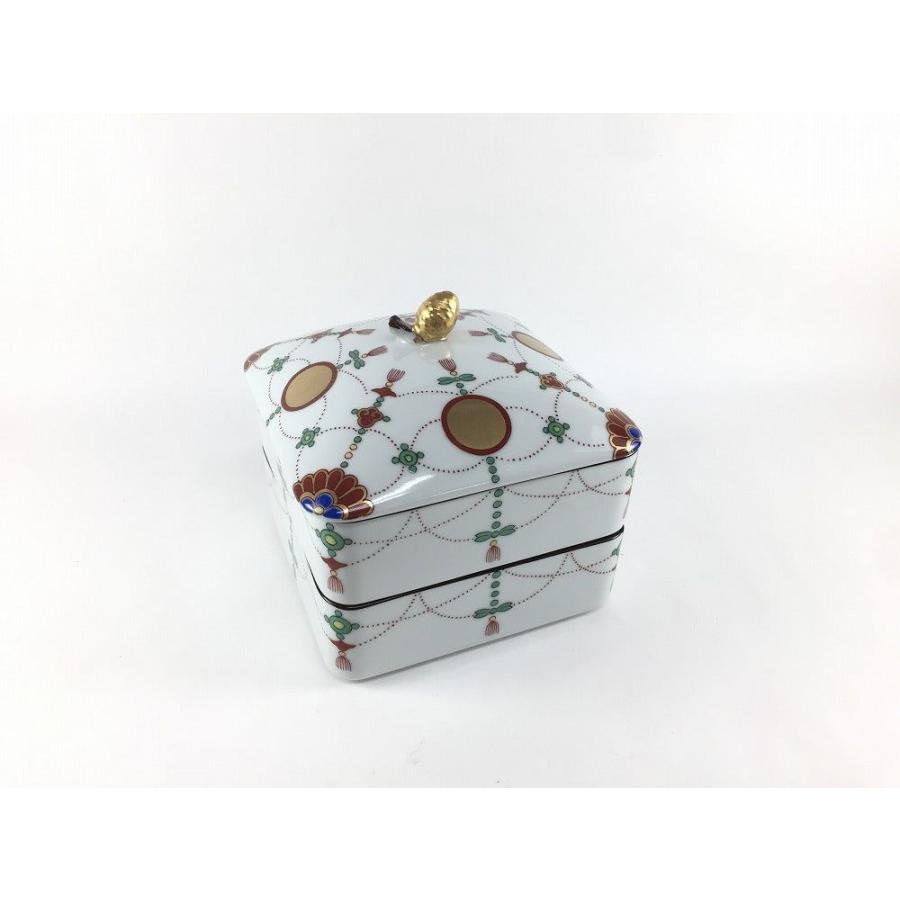 有田焼 其泉窯 角二段重 錦日輪赤玉瓔珞文 12cm : 有田焼のお店 つじ信