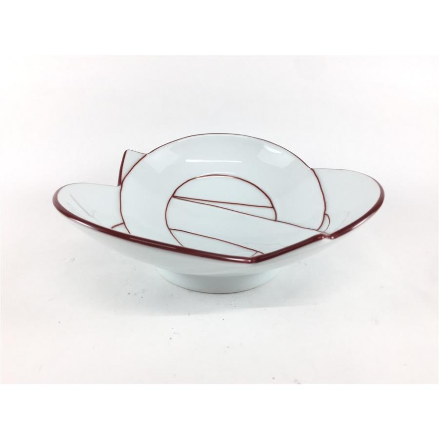 有田焼 田清窯 結び 小丼(赤)【17cm 16cm ムスビ むすび皿 中鉢 組紐
