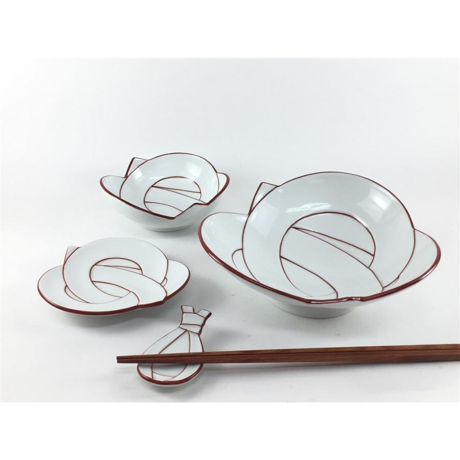 有田焼 田清窯 結び 小丼(赤)【17cm 16cm ムスビ むすび皿 中鉢 組紐