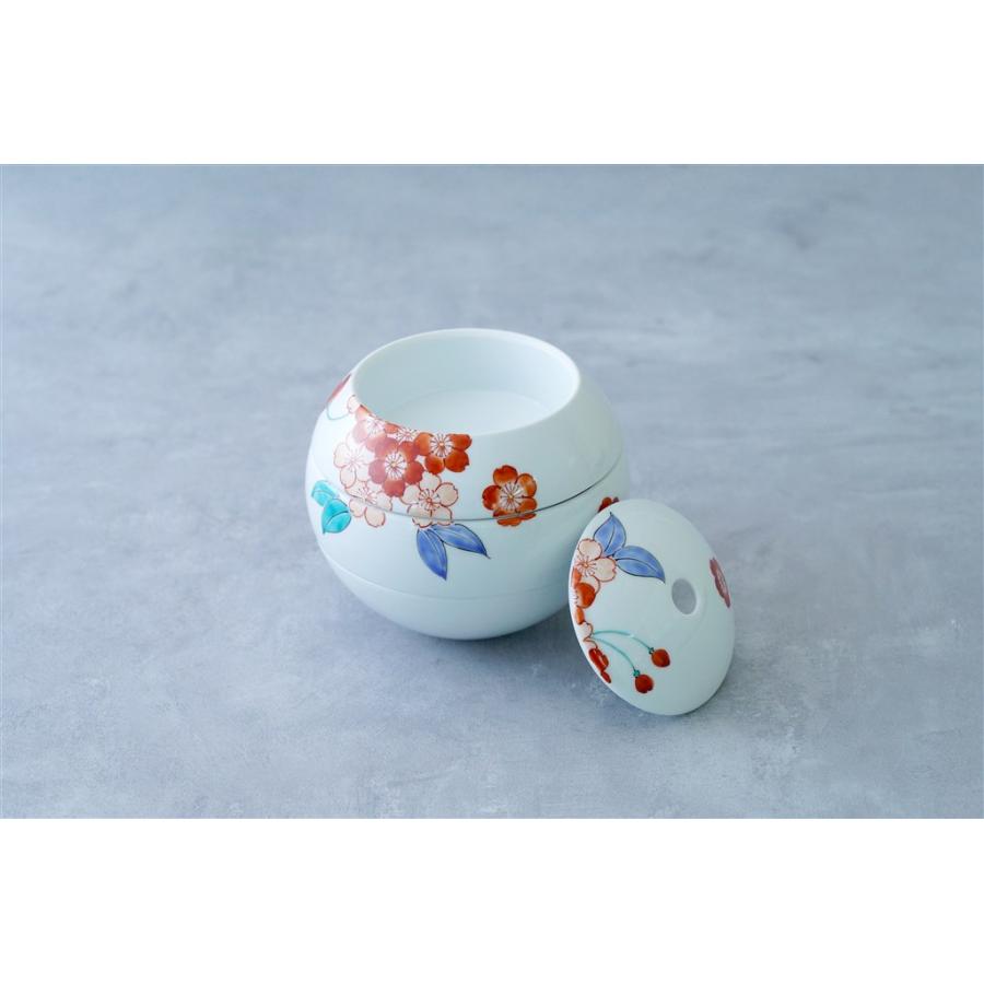 有田焼 李荘窯×あかね工房 玉重(色絵桜)【珠型三段重 花柄 お重 重箱 3