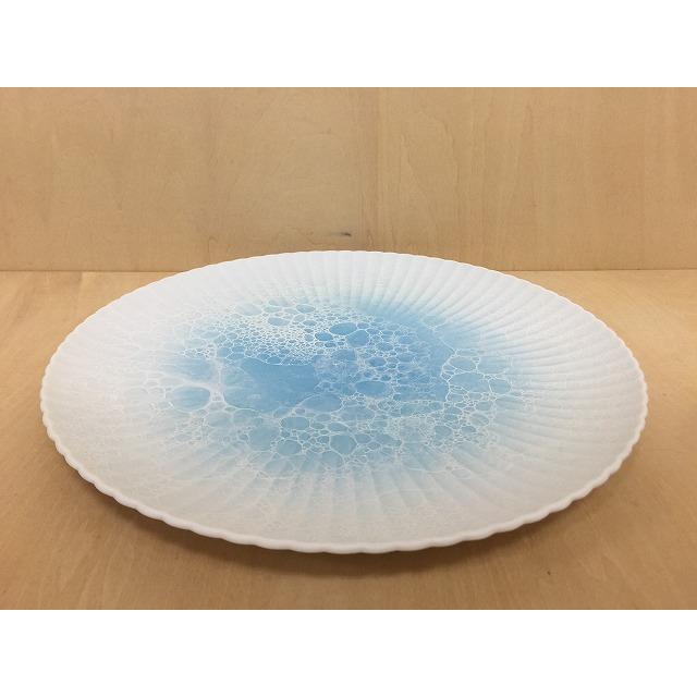 有田焼 やま平窯 27cm菊プレート ブルー白泡 大皿 27cm 青色