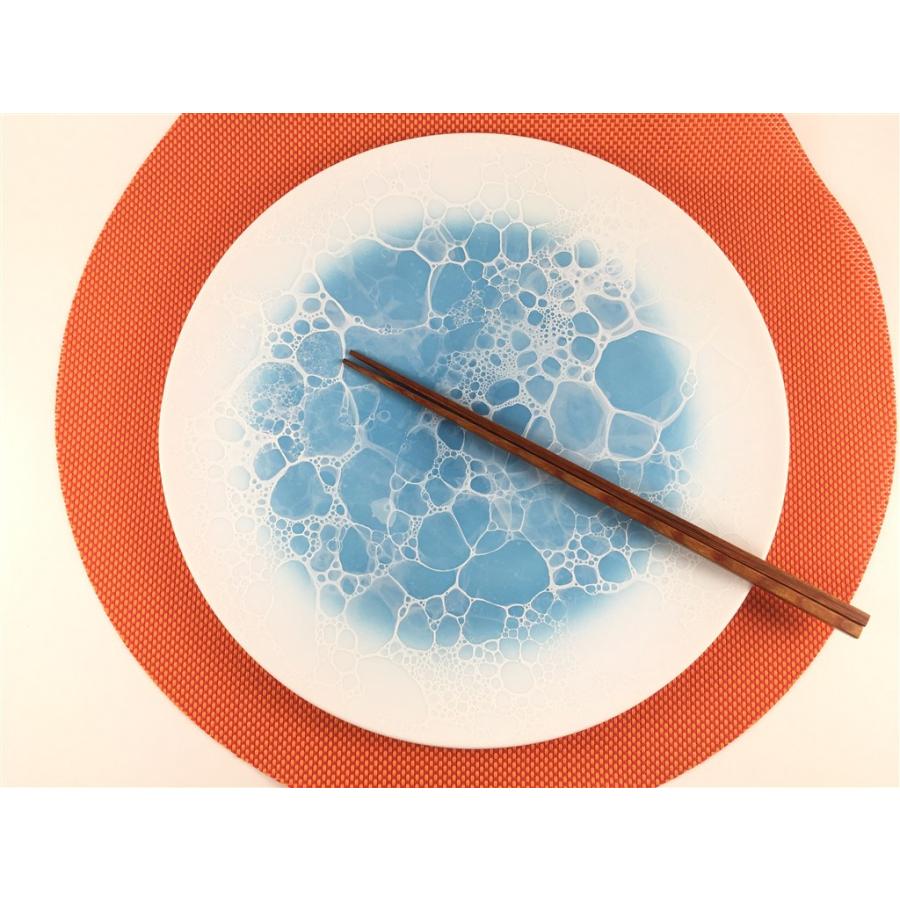 有田焼 やま平窯 26cmプレート.内ブルー白泡【大皿 26cm 青色 皿