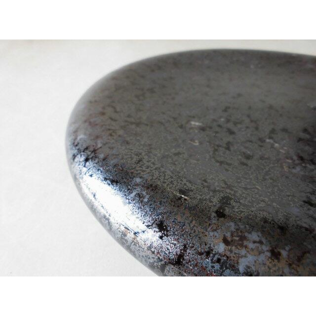 有田焼 やま平窯 24cm丸ステージ皿 黒銀結晶 中皿 プレート 24cm