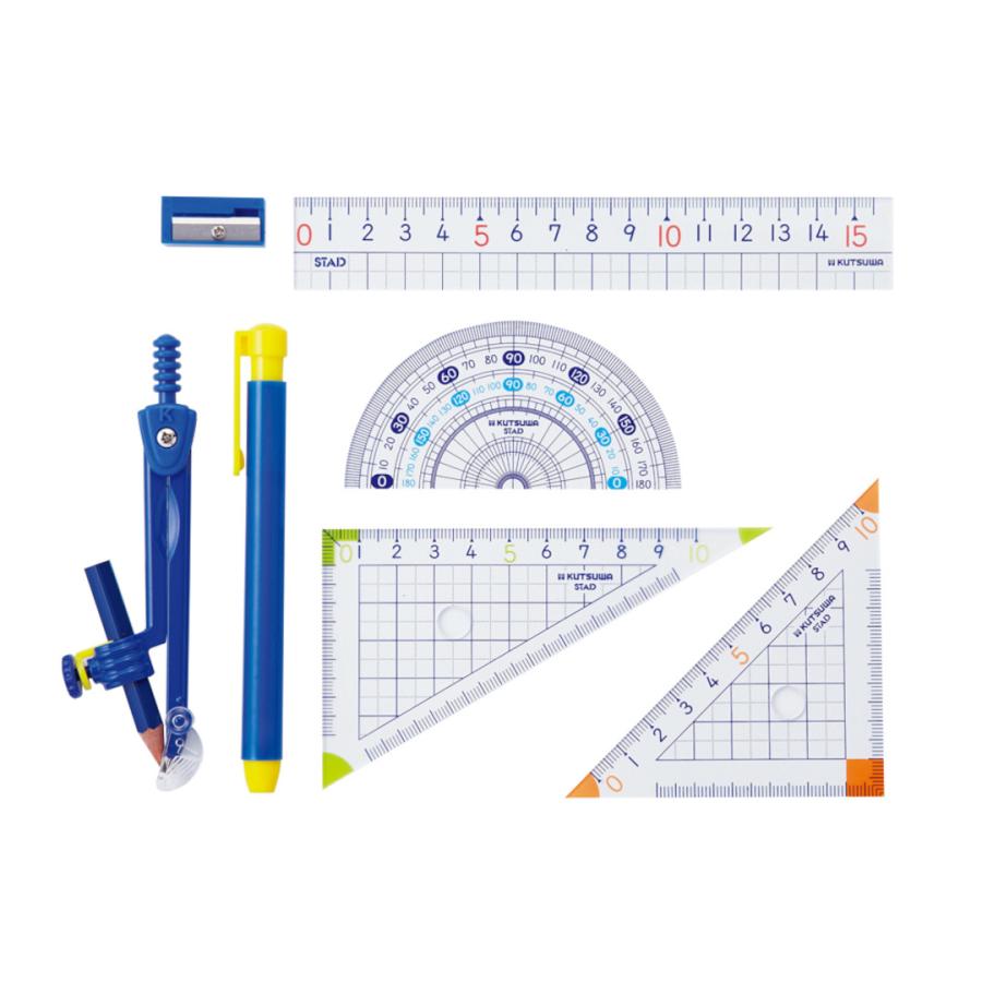 クツワ 算数定規セット コンパス付 直線定規 直角三角定規 直角二等辺三角定規 分度器 コンパス 算数 小学校 小学生 算数 授業 ポイント消化 ケース付き Ap03a ヤマト本舗 通販 Yahoo ショッピング