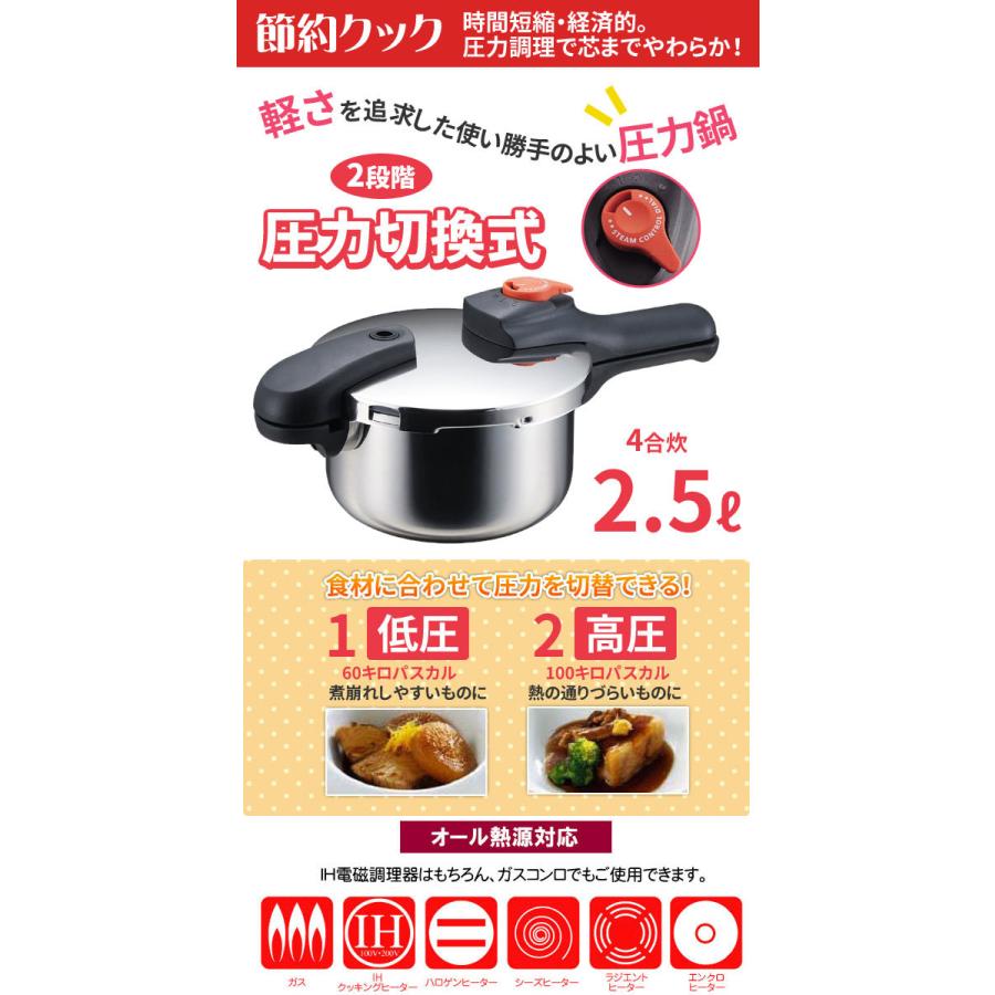 パール金属 圧力鍋 2.5L 片手圧力鍋 2.5L 4合炊き IH対応 ガス火OK H