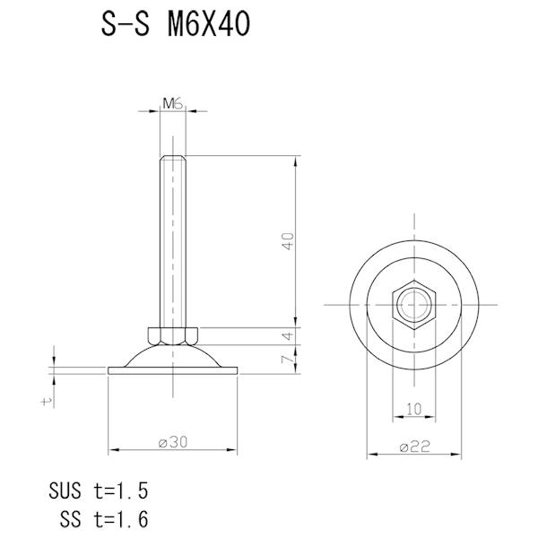 ミニチュア アジャストボルト M6 Φ30 サイズ6x40 S‐S 1本入｜y1-syoko｜02