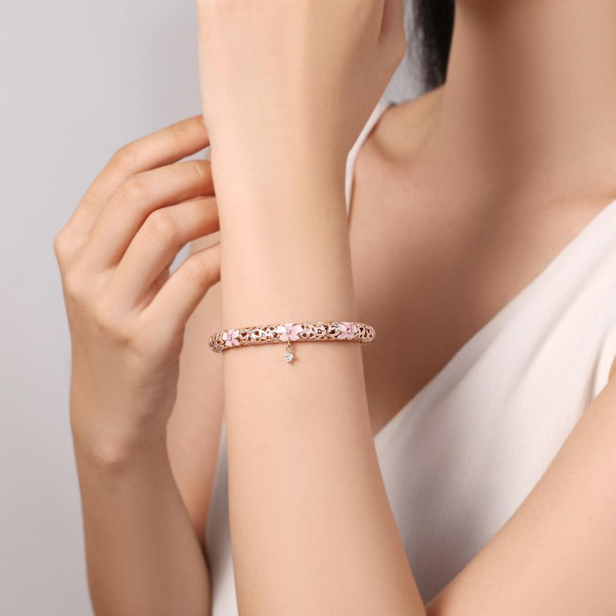 ブレスレット バングル クリスタルガラス付き 桜モチーフ 桜チャーム