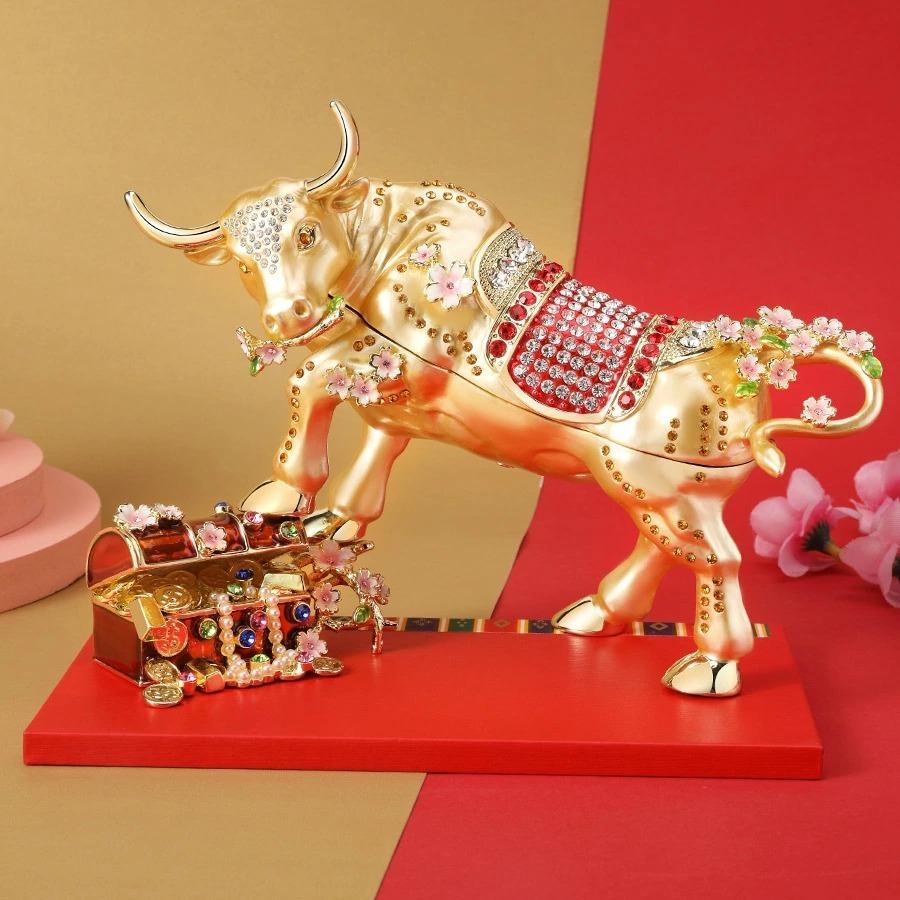 【正規品】 金福 宝丑 牛 さくら 小物入れ おしゃれ アクセサリー 収納 アクセサリーケース 置物 インテリア 雑貨 北欧 かわいい 動物 グッズ 干支 ピィアース_4