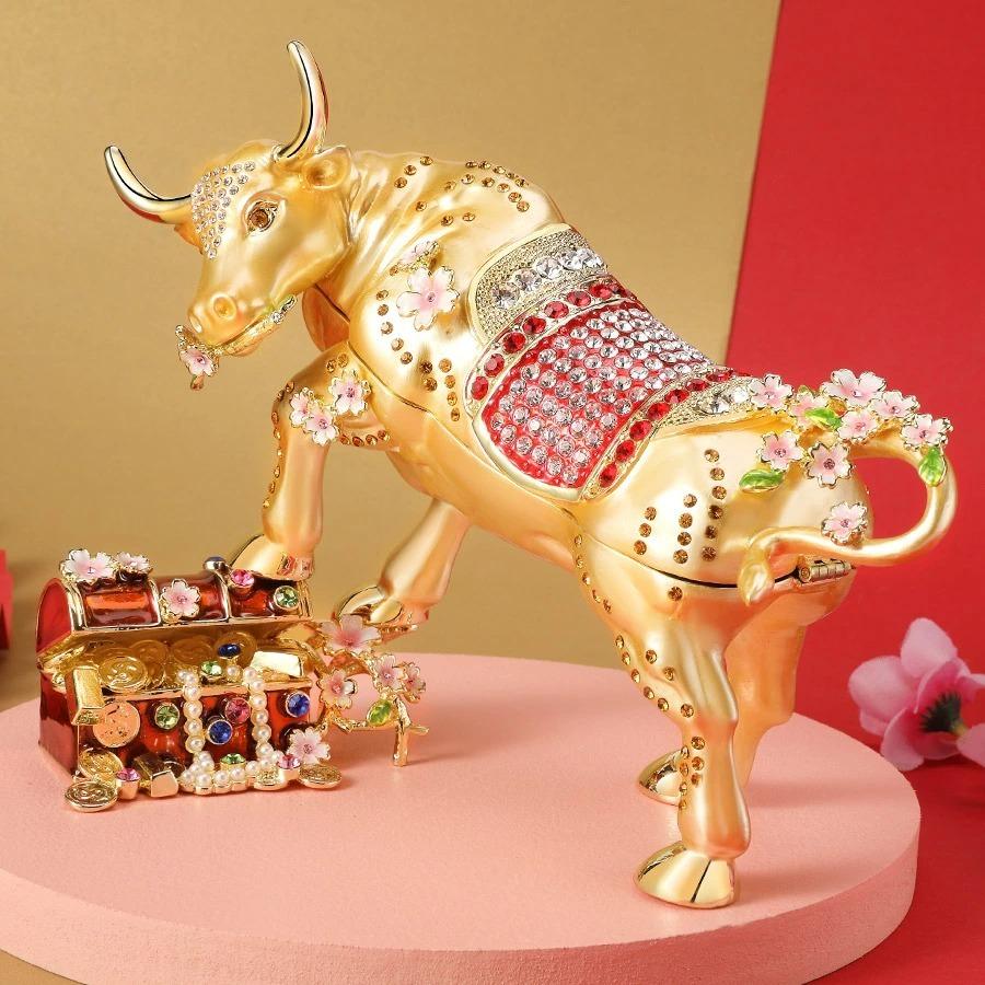 【正規品】 金福 宝丑 牛 さくら 小物入れ おしゃれ アクセサリー 収納 アクセサリーケース 置物 インテリア 雑貨 北欧 かわいい 動物 グッズ 干支 ピィアース_5