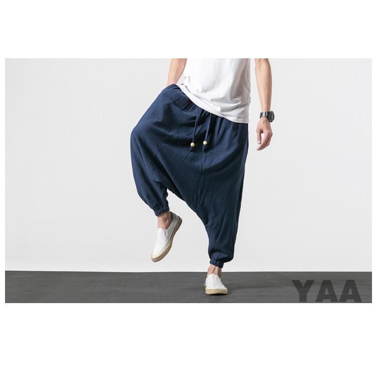 メンズ サルエルパンツ ワイドパンツ リネンパンツ 麻パンツ 涼しい