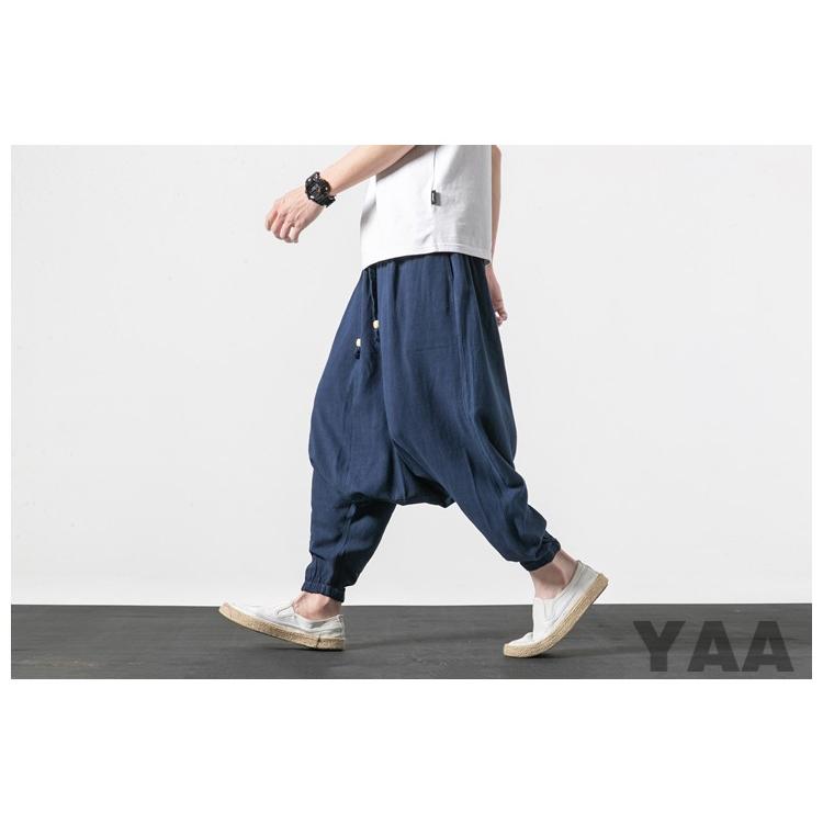 メンズ サルエルパンツ ワイドパンツ リネンパンツ 麻パンツ 涼しい