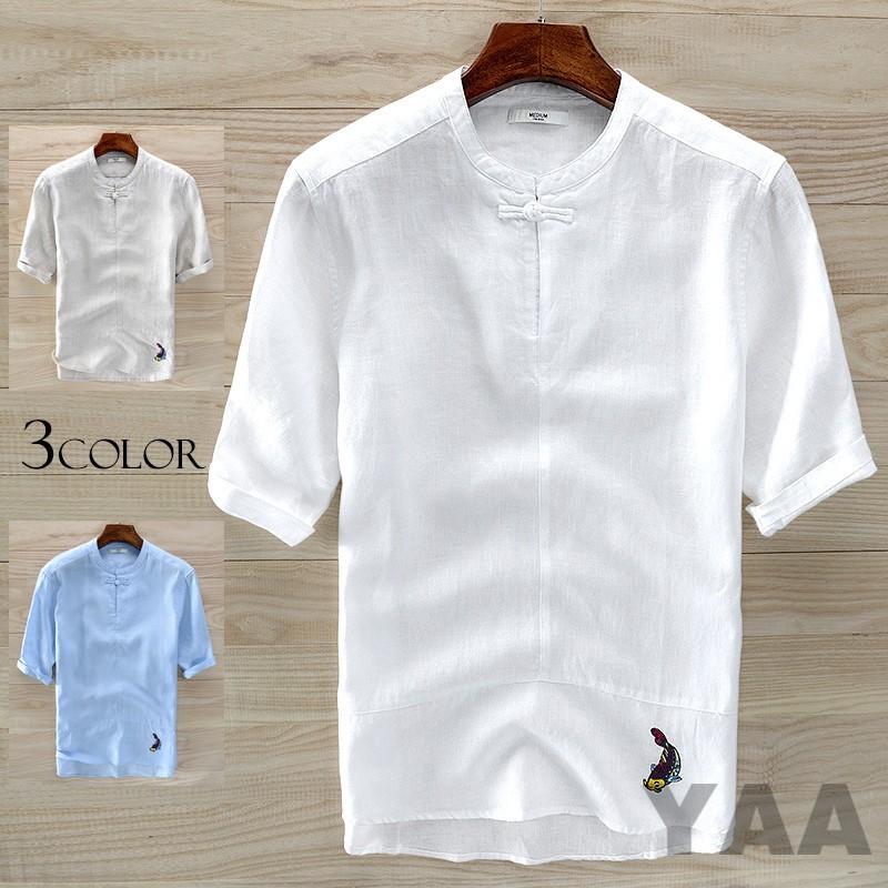 リネン Tシャツ メンズ 七分袖tシャツ 綿麻 ナチュラル バンドカラー ノーカラー 詰襟 薄手 夏物 新作 B Yaa 通販 Yahoo ショッピング